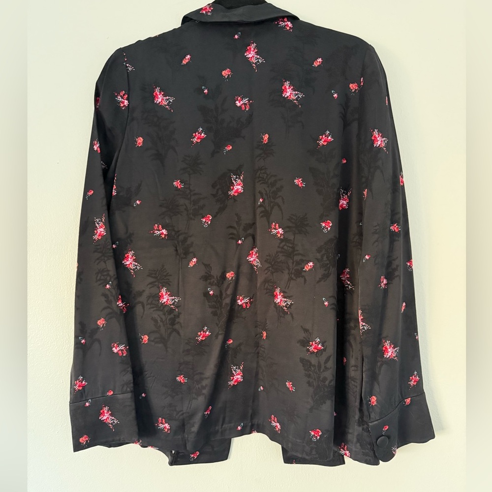 Nordstrom Black Faux Satin Blazer with Pink Floral Print - Picture 2 of 6